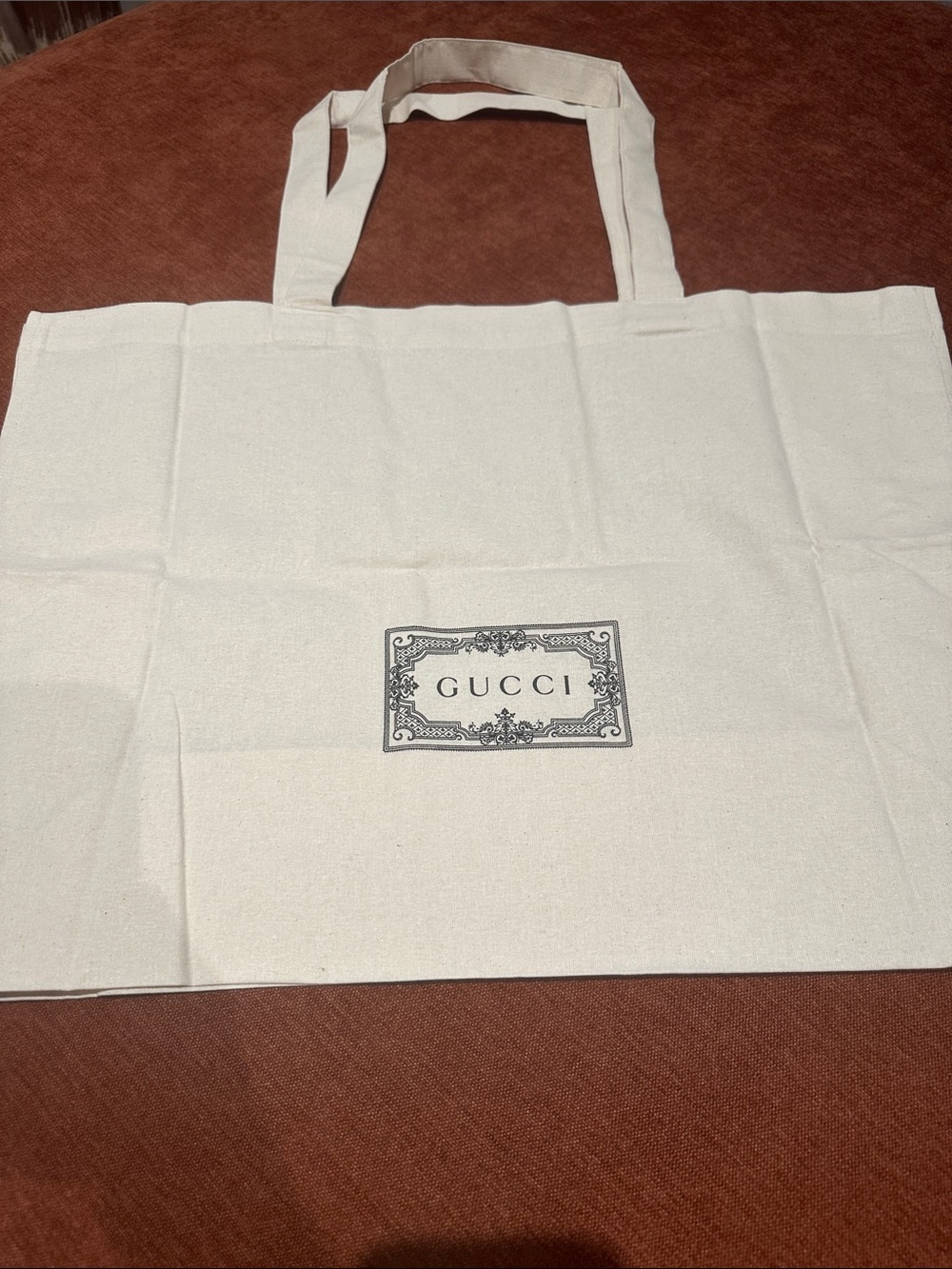 Gucci Cream Canvas Tote with Black Logo Panel